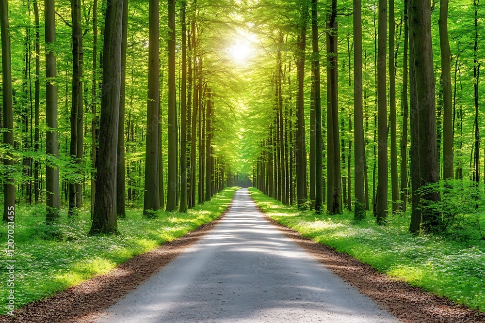 Obraz premium Sunlit Forest Pathway - Nature's Serenity