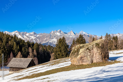 Winter Landschaft am Tschögglberg über Vöran, Südtirol photo