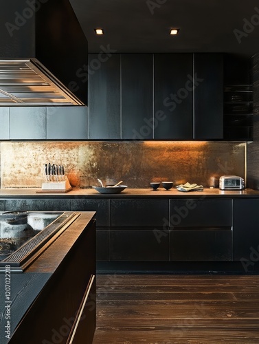 Modern Dark Kitchen With Co...