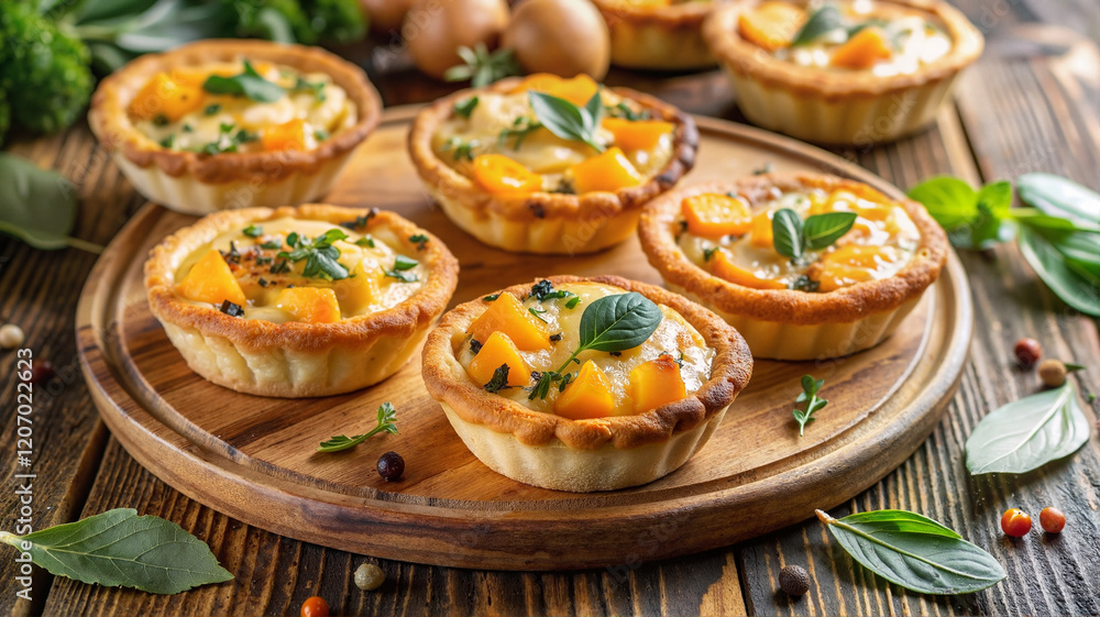 Fototapeta premium Mini quiches with vegetables and herbs