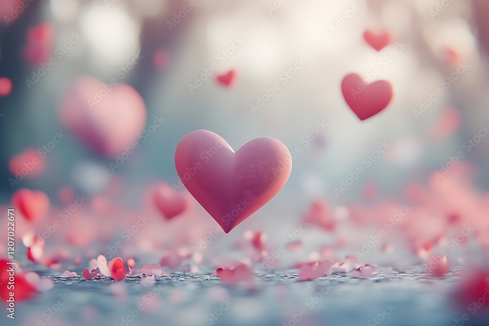 Soft Pink and Red Hearts Floating Downward on a Transparent Background. Soft Pink and Red Hearts Floating Downward on a Transparent Background.