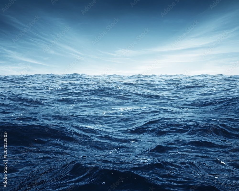 Fototapeta premium Vast ocean with blue waves under a cloudy sky.