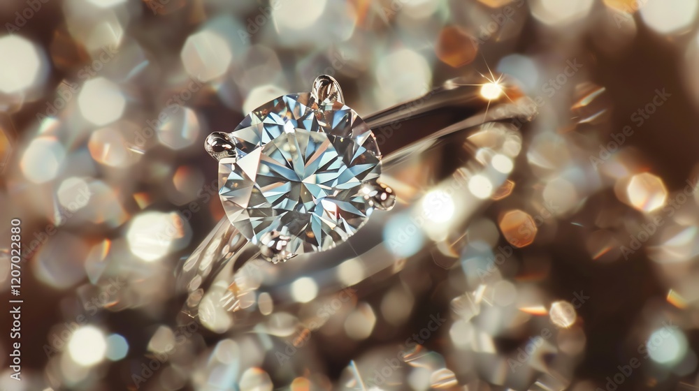 Fototapeta premium Exquisite diamond ring with round cut stone. Perfect for an engagement or wedding.