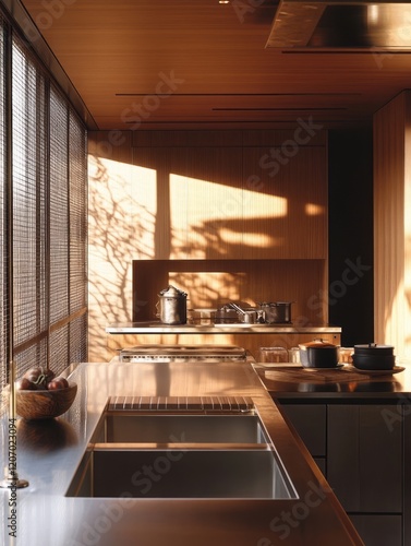 Modern kitchen bathed in wa...