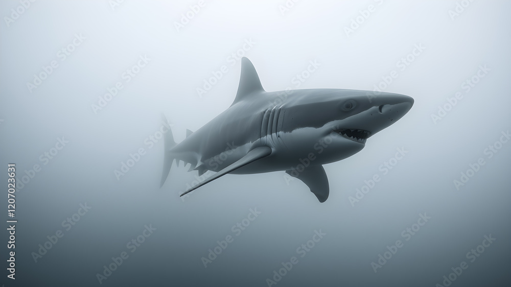Fototapeta premium Shark in the sea, dramatic foggy photo. Generative AI
