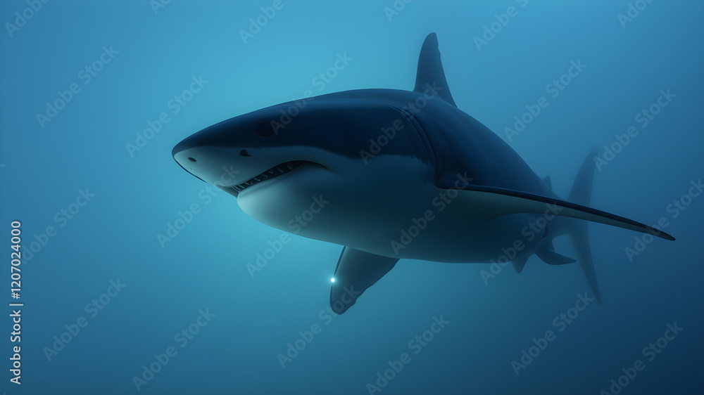 Shark in the sea, dramatic foggy photo. Generative AI Shark in the sea, dramatic foggy photo. Generative AI