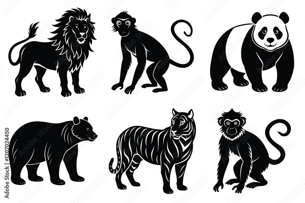Wildlife animal silhouettes set isolated on white background Wildlife animal silhouettes set isolated on white background