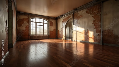 Wallpaper Mural Empty room with hardwood floor and old wall - rendering Torontodigital.ca