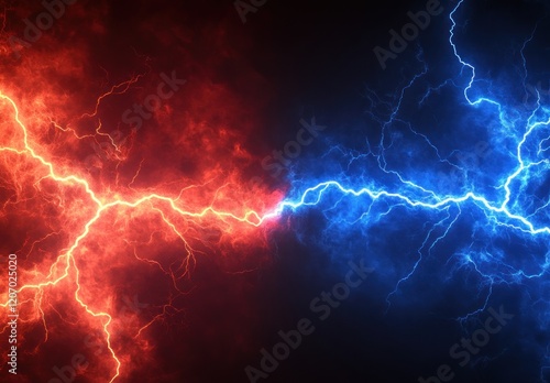 Red and blue lightning clashing.