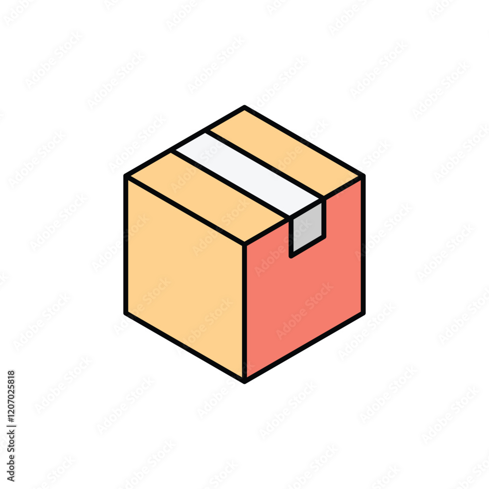 Isometric illustration of a colorful cardboard box. Ideal for delivery, shipping, logistics, and e-commerce Isometric illustration of a colorful cardboard box. Ideal for delivery, shipping, logistics, and e-commerce