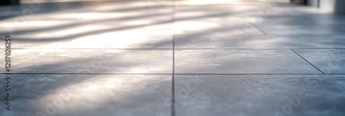 Sunlit Grey Tiles: Minimalist Abstract Background for Creative Design. High-Resolution Close-up of Empty Floor with Dramatic Lighting. Versatile Backdrop for Commercial and Interior Projects, Posters,