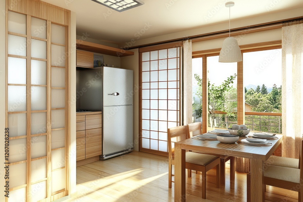 Fototapeta premium Modern Japanese Style Kitchen Dining Room Design