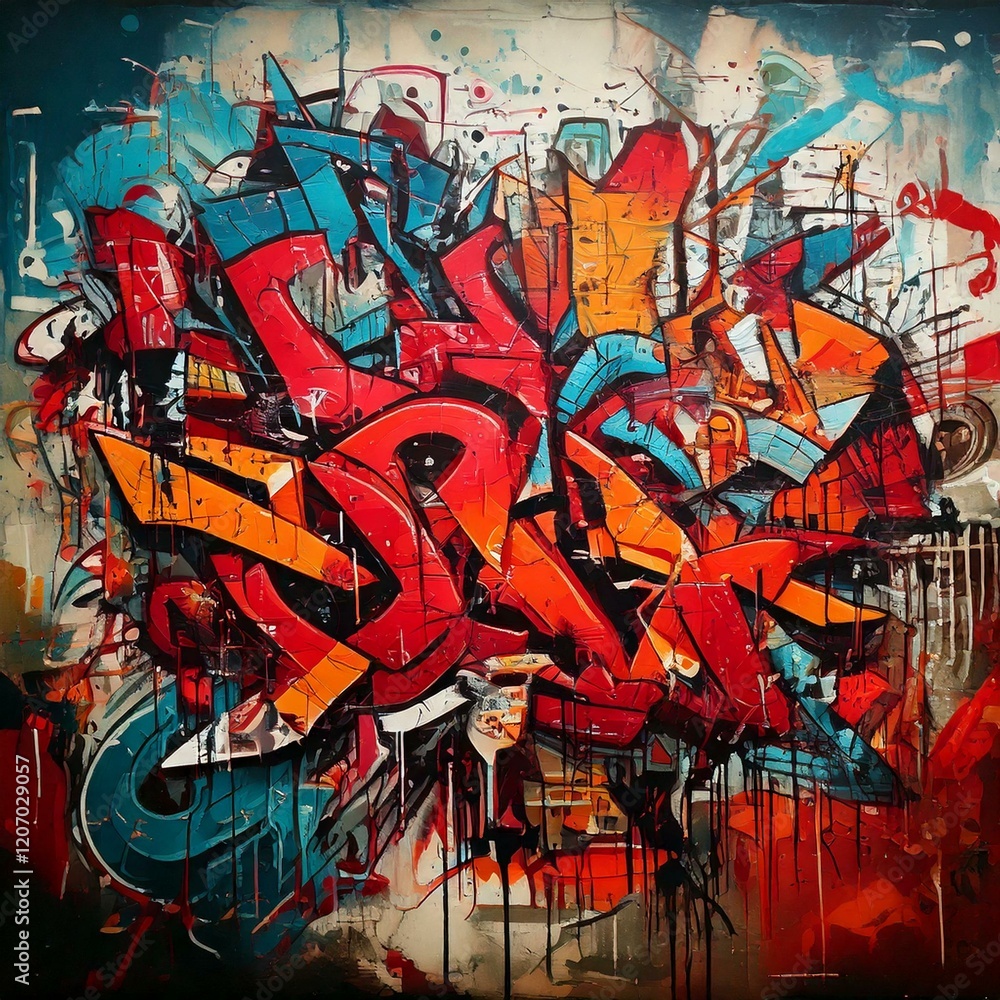 custom made wallpaper toronto digitala graffiti piece that combines fragmented text, symbols, and abstract imagery. Use bold colors and layers to reflect themes of identity, history, or rebellion in an expressive, chaotic style.