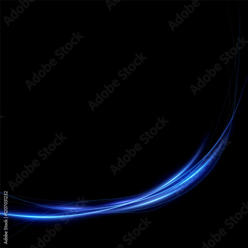 Blue neon ring. Glowing circle.Abstract lines.Neon lines of speed and fast wind. effect of moving at the speed of light. Blue glow effect. Magic shiny line. Neon. Background.	
