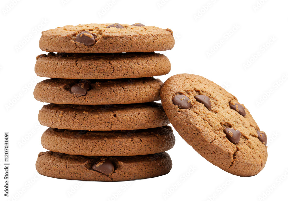 A stack of chocolate chip cookies, isolated on a white background A stack of chocolate chip cookies, isolated on a white background