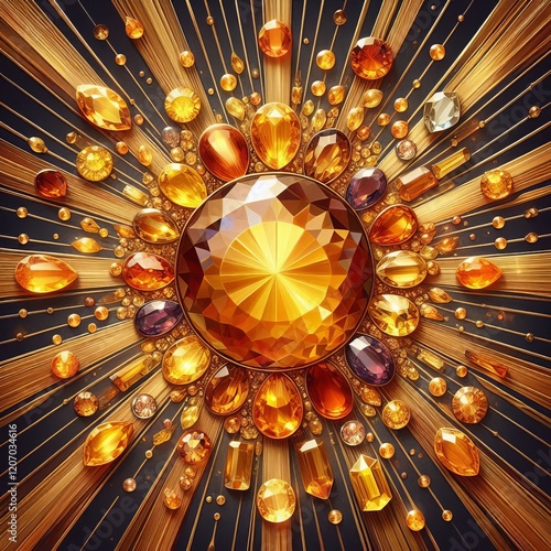 Rays crafted from gemstones like amber citrine and topaz emanate photo