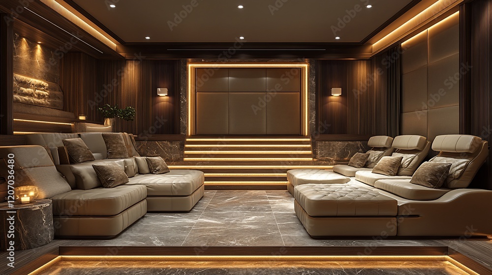 Fototapeta premium Luxury Home Theater Design: Opulent Seating and Ambient Lighting