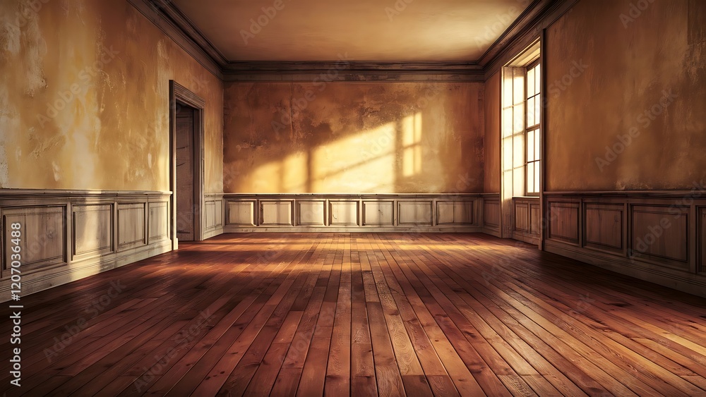 Obraz premium Empty room with hardwood floor and old wall - rendering