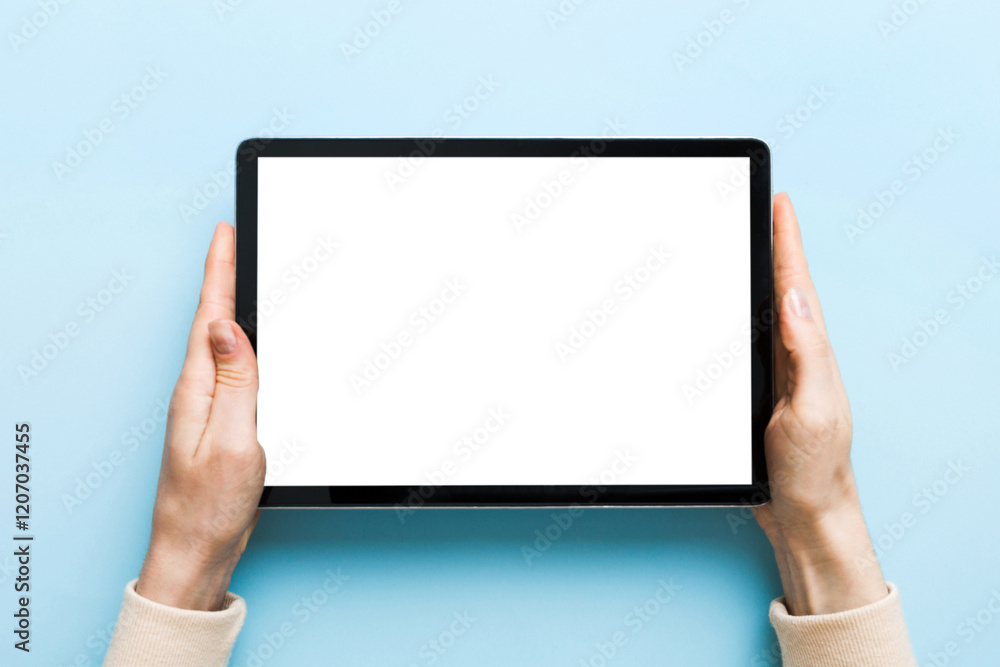female teen hands using tablet pc with white screen, Mockup image of woman hand holding white tablet pc with blank white screen at home female teen hands using tablet pc with white screen, Mockup image of woman hand holding white tablet pc with blank white screen at home