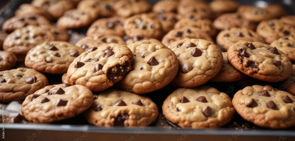 A tray of chewy cookies smothered in a rich layer of milk chocolate chips , chip, plate, treats A tray of chewy cookies smothered in a rich layer of milk chocolate chips , chip, plate, treats