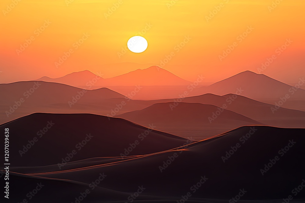 Obraz premium Desert Sunrise Mountain Range Landscape