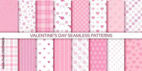 Valentine background. Seamless pattern with hearts. Set romantic pink textures. Love prints for wrapping papers. Vector illustration. Collection cute backdrops. Girly hearted scrap design