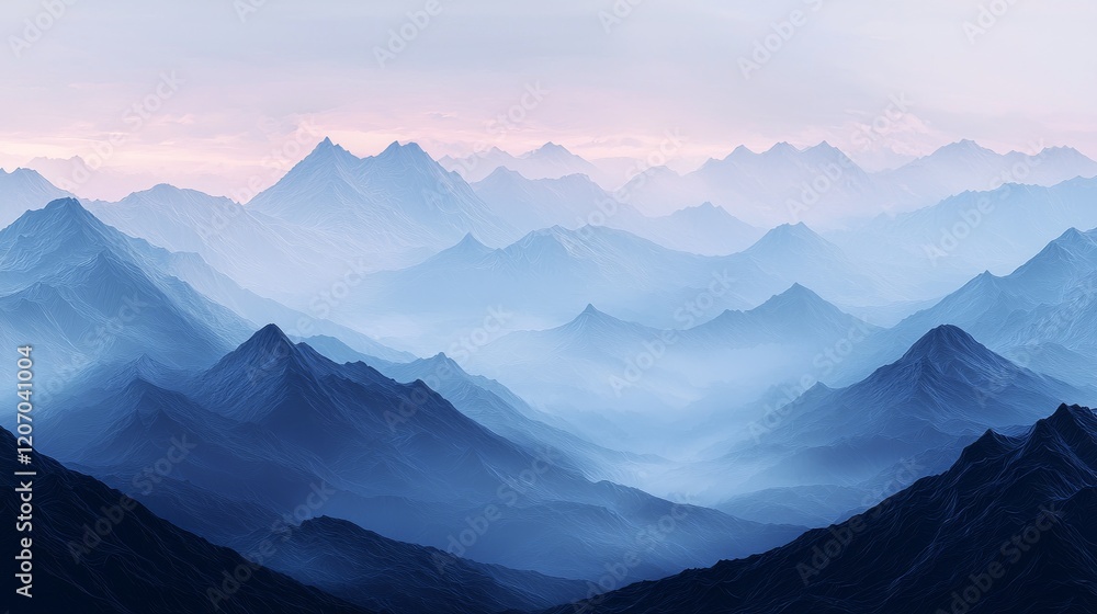 Fototapeta premium Mountainous landscape serenity majestic peaks digital artwork tranquil environment aerial view nature's beauty