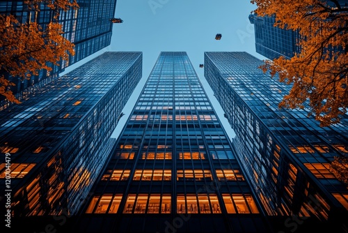 Wallpaper Mural A sleek cityscape with towering glass skyscrapers and flying vehicles in the sky. Generative AI Torontodigital.ca