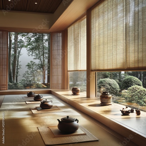 Serene Tea Room With Wooden...