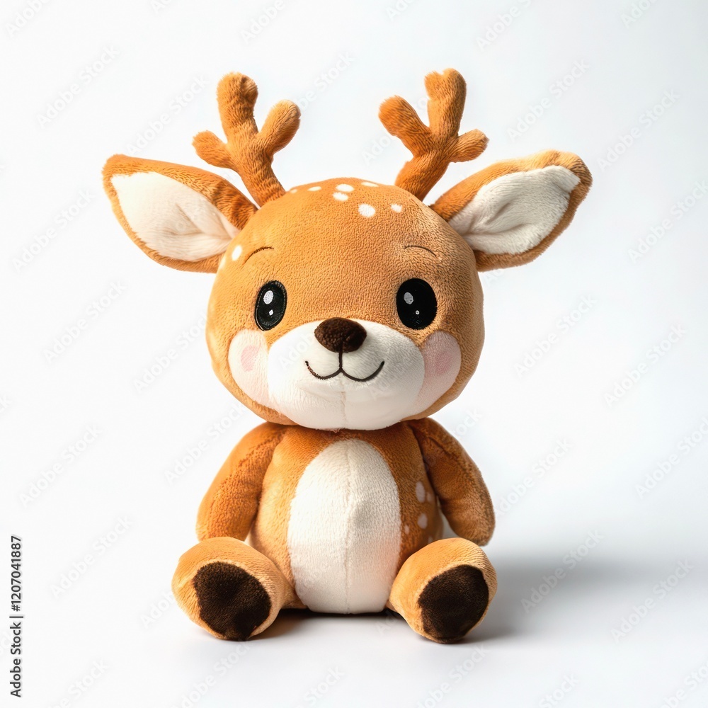 Obraz premium Cute brown deer plush toy on white background.