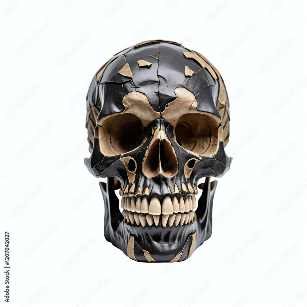 Skull made of papier mache. Isolated on white background. Front view, Digital illustration. Skull made of papier mache. Isolated on white background. Front view, Digital illustration.