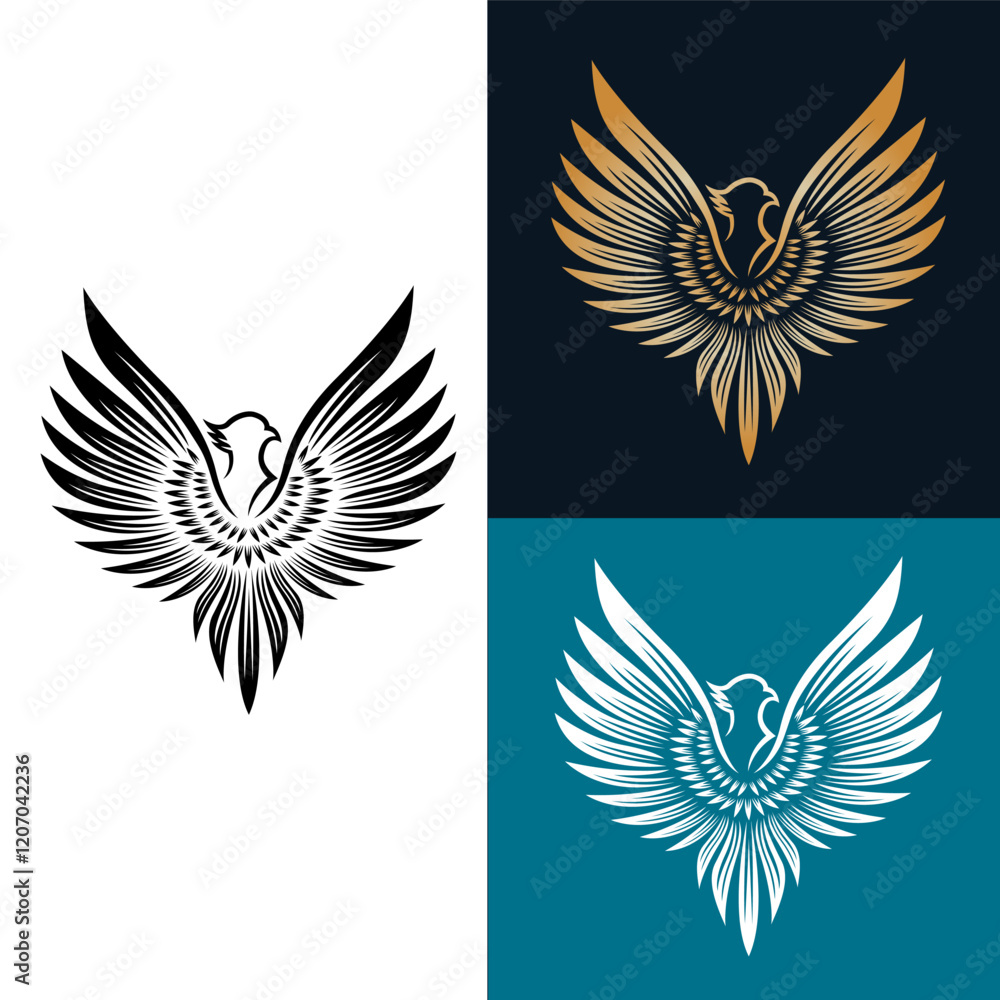 Obraz premium Luxury Raising Eagle Phoenix Fenix Falcon Hawk Dove Pigeon Wings Logo Design