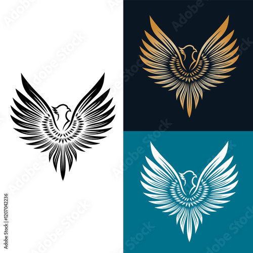Luxury Raising Eagle Phoenix Fenix Falcon Hawk Dove Pigeon Wings Logo Design