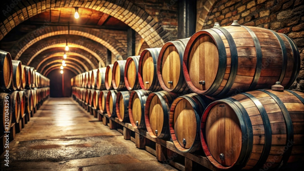 Aged wine barrels filled with rich, dark liquid, rich liquids, oak Aged wine barrels filled with rich, dark liquid, rich liquids, oak