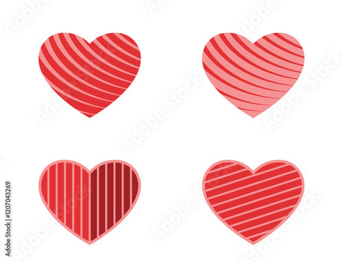 Hearts with line and stripes. Love, romantic and valentines design elements. Isolated vector images