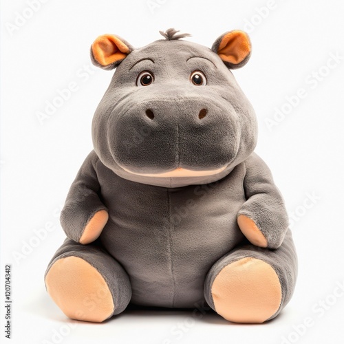 Cute hippopotamus plush toy on white background. photo