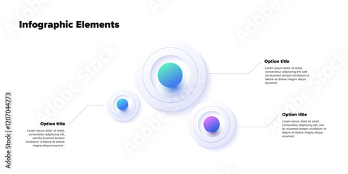 Business process chart infographics with 3 step spheres. Round workflow graphic elements. Company flowchart presentation slide. Vector info graphic in isometric design