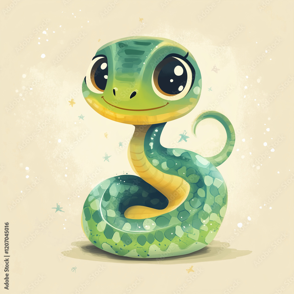 Fototapeta premium green chinese new year snake in cartoon style