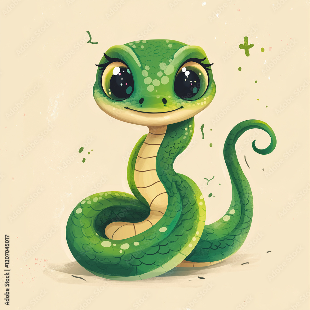 Fototapeta premium green chinese new year snake in cartoon style