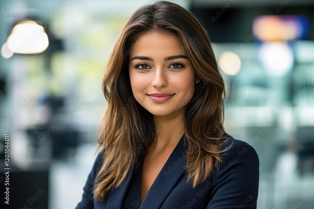 Naklejka premium Confident Female News Anchor in a Professional Studio Setting