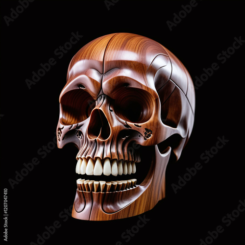Wooden Skull. Isolated on b...