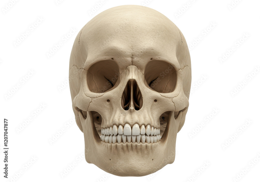 Realistic human skull with detailed features isolated on white background Realistic human skull with detailed features isolated on white background