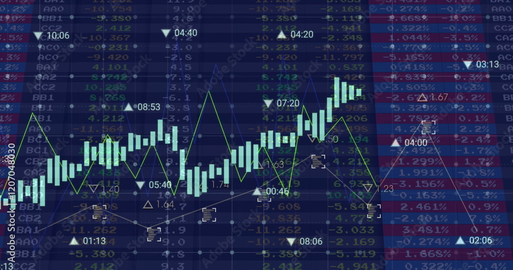 Obraz premium Image of financial data processing and statistics over dark background