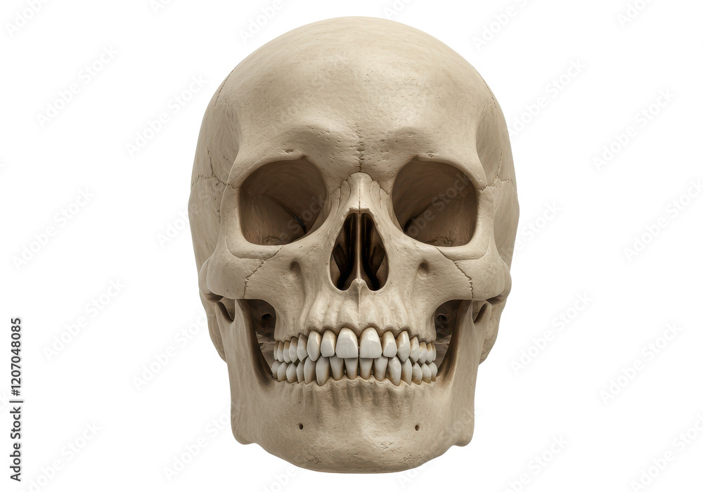 Realistic human skull with detailed features isolated on white background Realistic human skull with detailed features isolated on white background