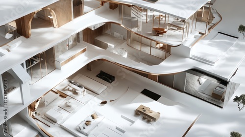 Multi-level 3D floor plan showing split-level designs and a seamless connection between floors