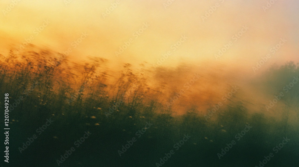Naklejka premium Abstract blurred landscape with warm tones of orange and dark green hues