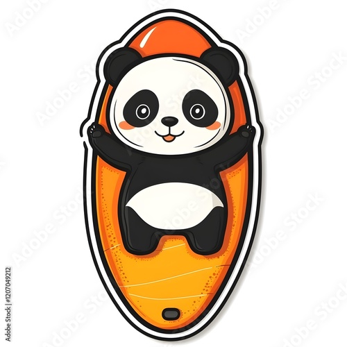 Paddle board, Sticker, Happy, Warm Colors, Cute Panda, Contour, Vector, White Background, Detailed  photo