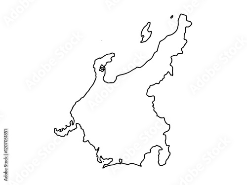 少しゆるい白い中部地図 線画 日本