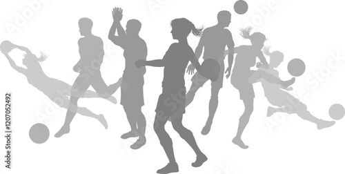 Soccer football player male and female silhouette outlines men and women group