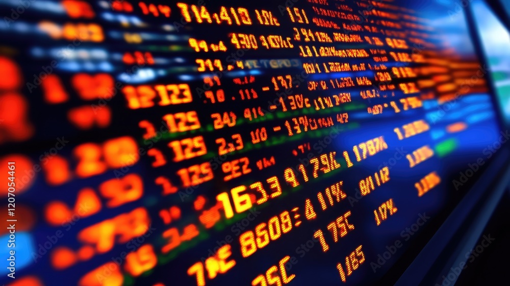 A digital display of stock market data with glowing numbers and trends, symbolizing real-time investment decisions and stock market tracking A digital display of stock market data with glowing numbers and trends, symbolizing real-time investment decisions and stock market tracking